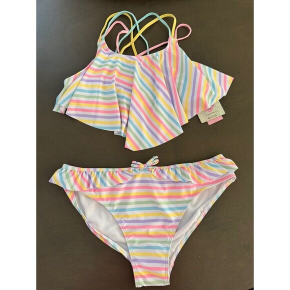 Freestyle Revolution Girls Tankini Swimsuit multicolor striped 2pc set Size 16 - Picture 2 of 12